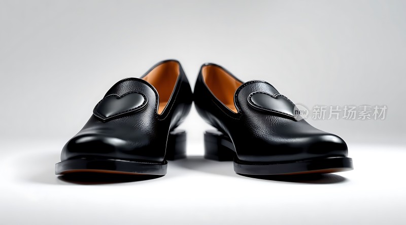 黑色皮鞋配心形装饰简约时尚