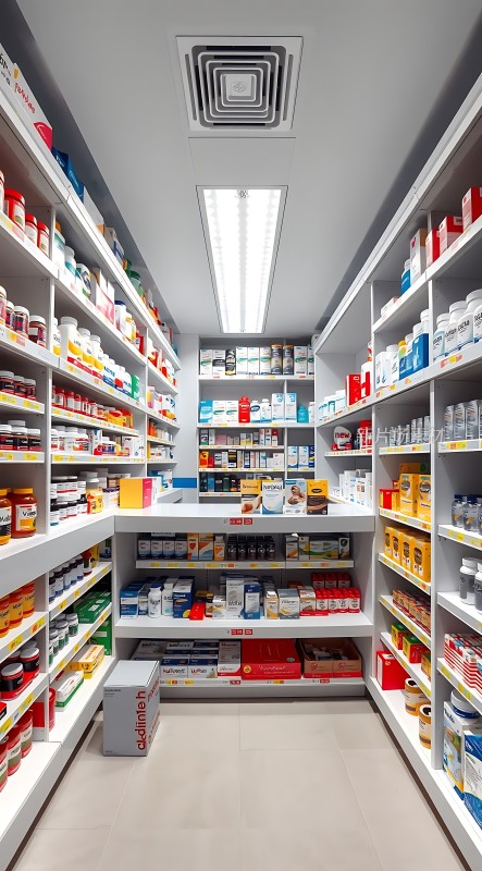 药品种类繁多货架整齐排列环境整洁明亮