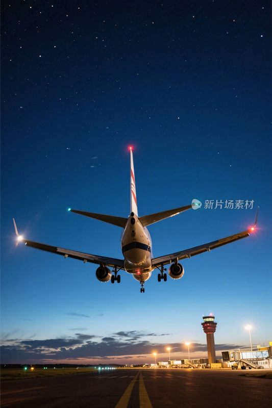机场夜间飞机起降
