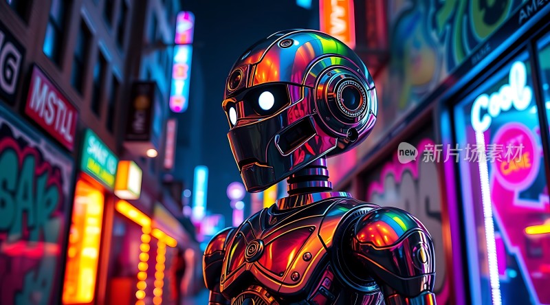 霓虹灯下的机器人