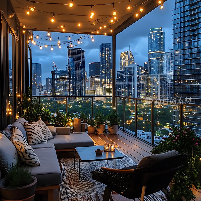 城市夜景下的温馨露台