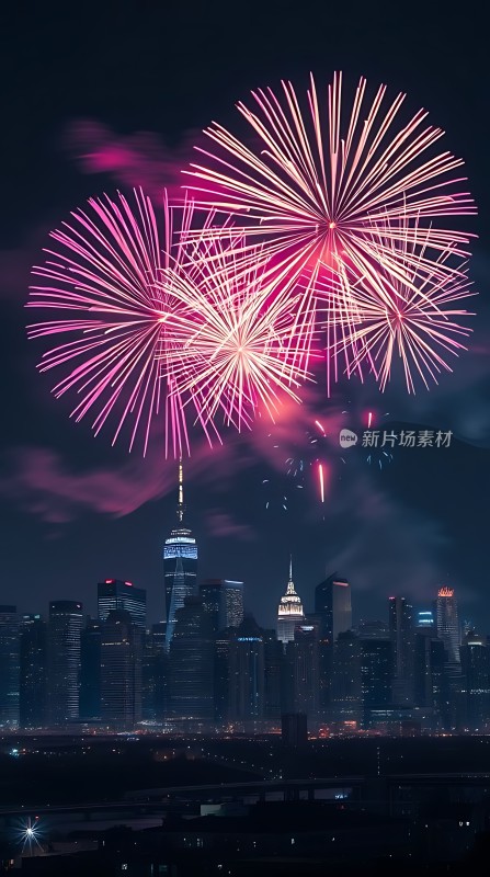 璀璨烟花点亮城市夜空