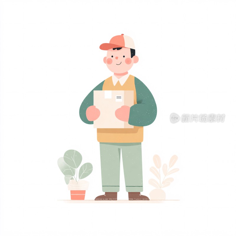 手持包裹的快递员插画