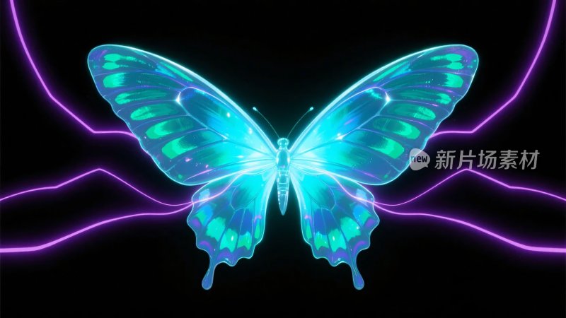 霓虹特效蓝绿色蝴蝶插画