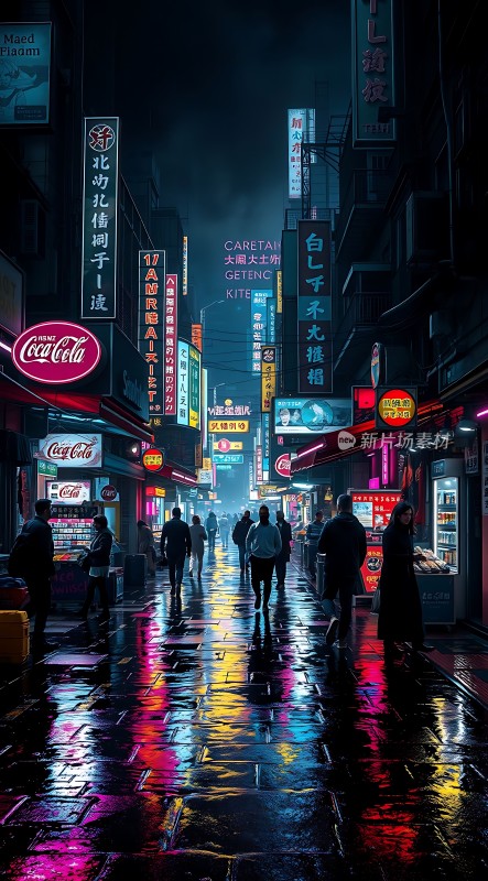 霓虹灯下的繁华街道