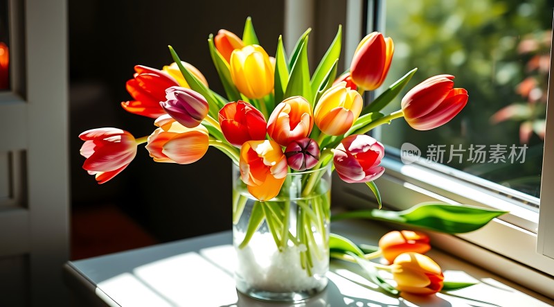 阳光下的多彩郁金香