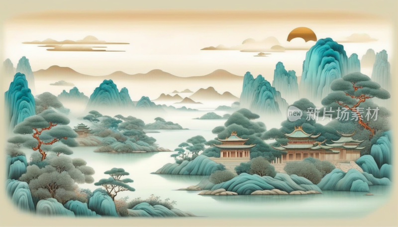 中国山水画意境国潮背景