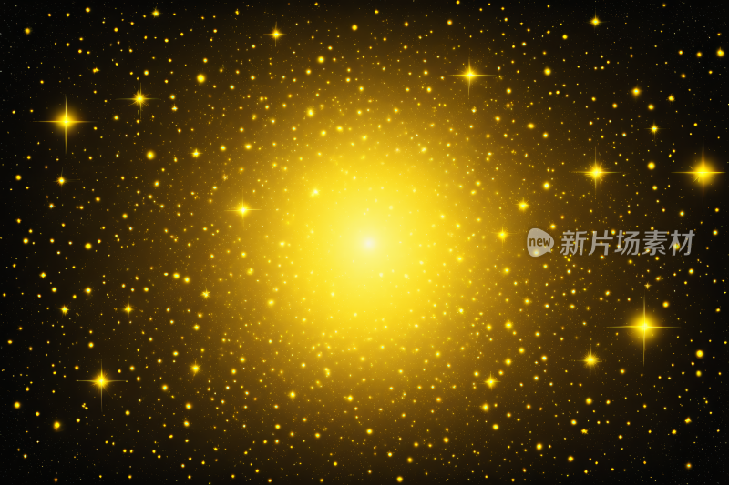 一颗亮黄色恒星特写周围环绕着许多恒星背景