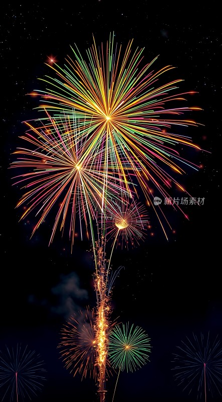 夜空烟花绽放色彩斑斓璀璨夺目