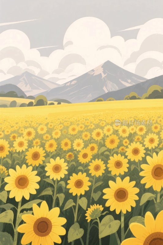 向日葵田园风景插画
