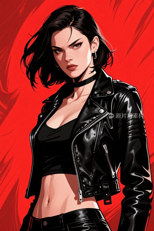 时尚女性皮衣插画