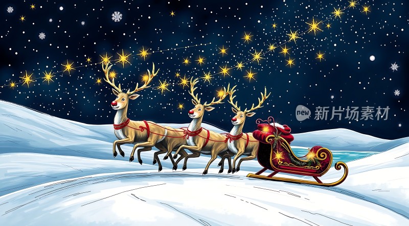 圣诞老人雪橇驯鹿夜空