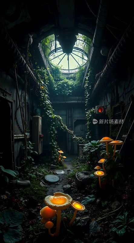 废弃建筑中的神秘光芒与自然复苏