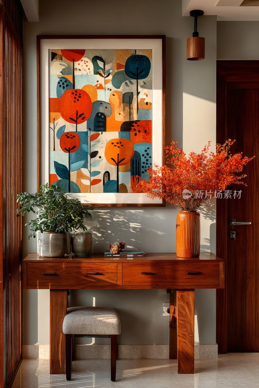 室内一角的装饰画与摆件