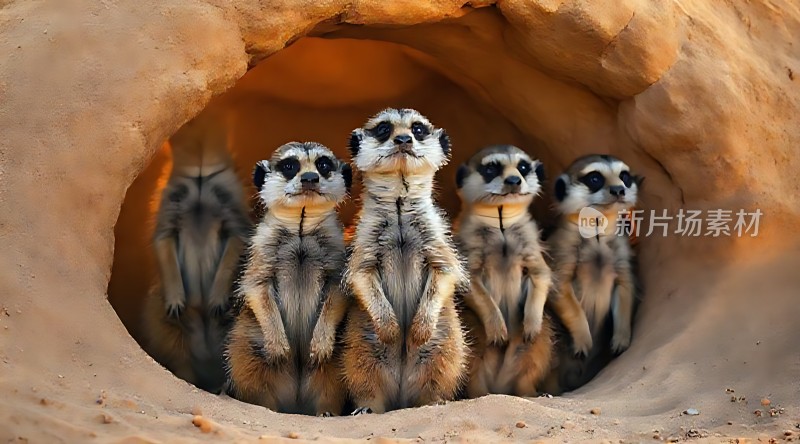 五只猫鼬探出头