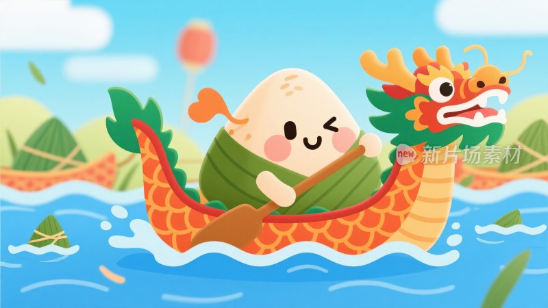 卡通Q版 传统节日端午节 粽子龙舟比赛