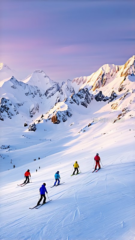 雪域风光滑雪者与壮丽雪山共舞