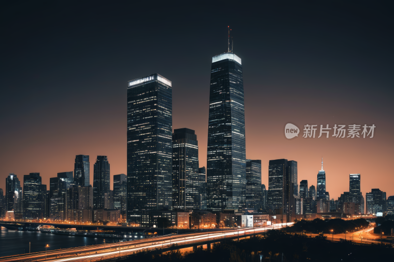 夜景城市天际线有高速公路和桥梁背景图片