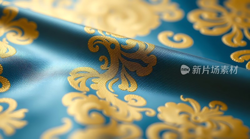 金色花纹蓝布料