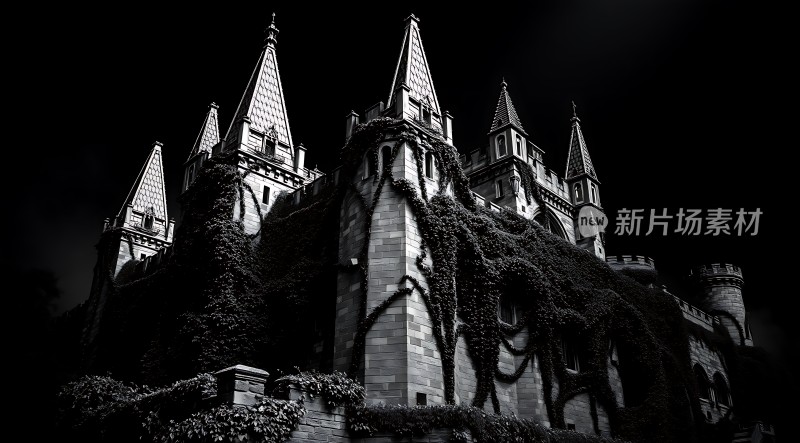 神秘古堡藤蔓缠绕的哥特式建筑