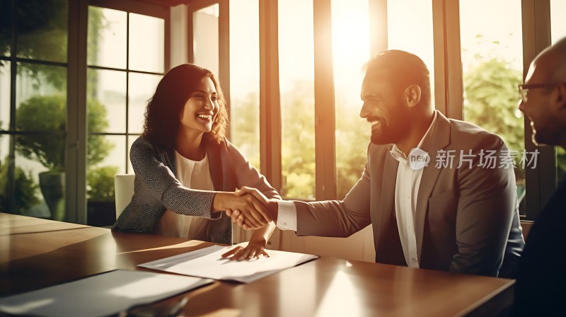商务会议成功合作握手瞬间