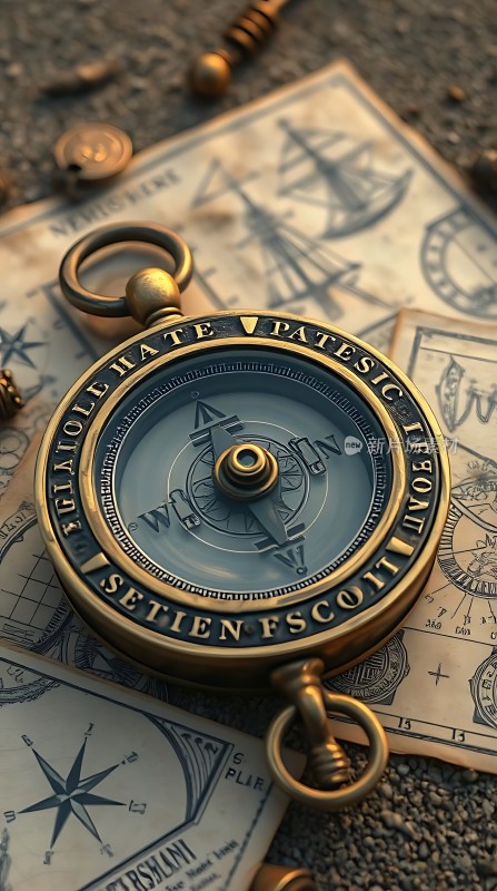 探险家的指南针与古老的航海地图