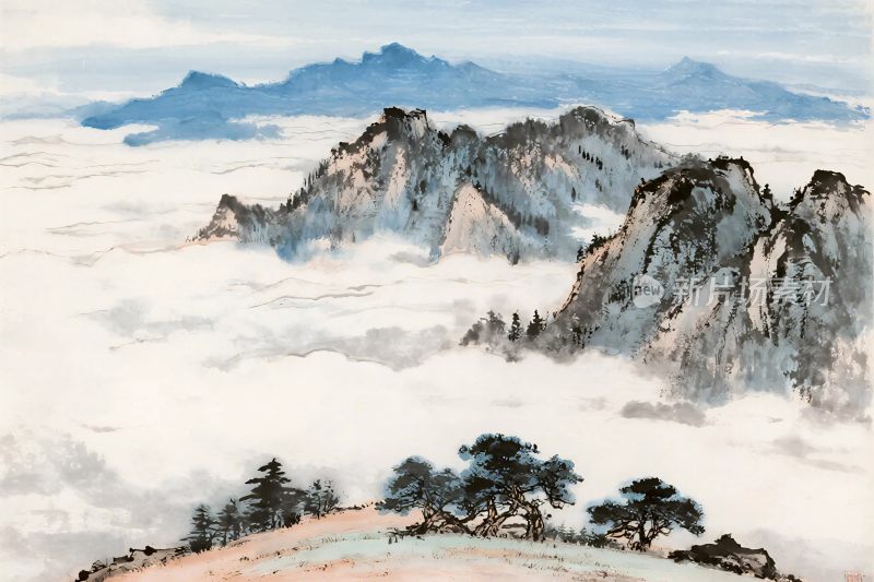 山水云雾水墨画