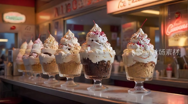 奶油冰淇淋甜筒展示