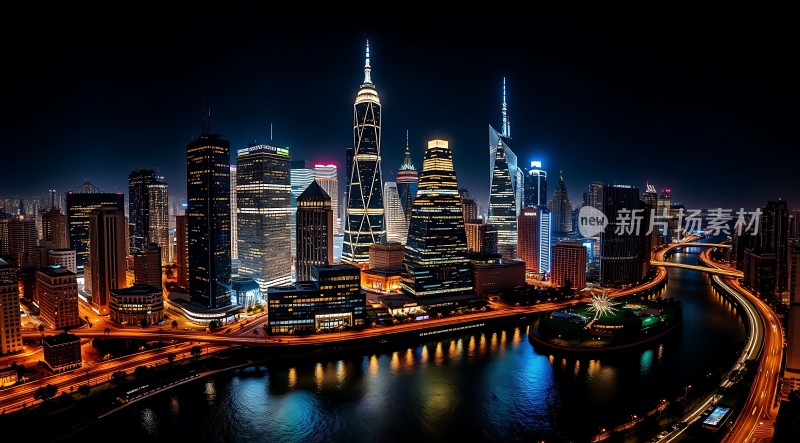 璀璨都市夜景灯火辉煌的现代建筑群