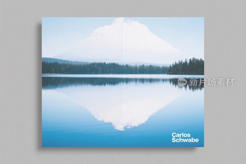 山水湖景倒影插画