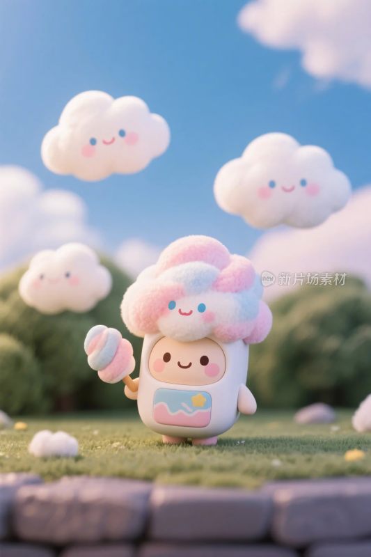 卡通角色与云朵插画