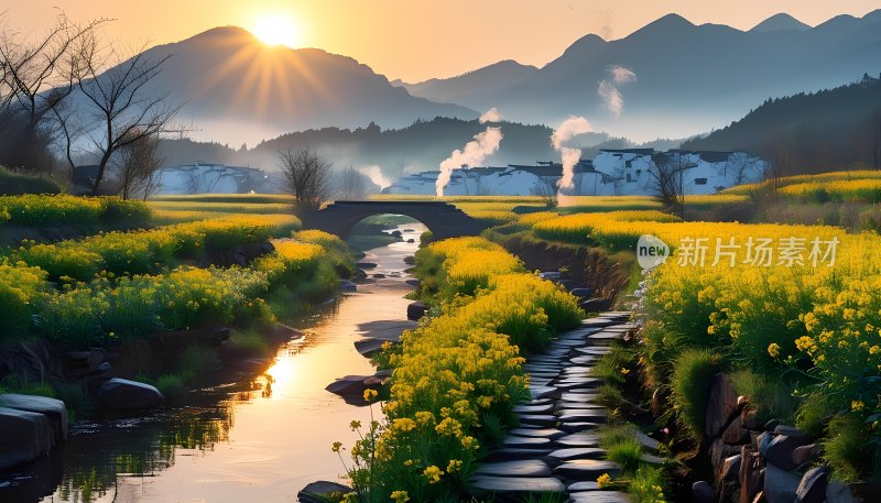 油菜花海中的古村落 油菜花