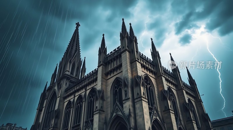 雷雨中的哥特式建筑