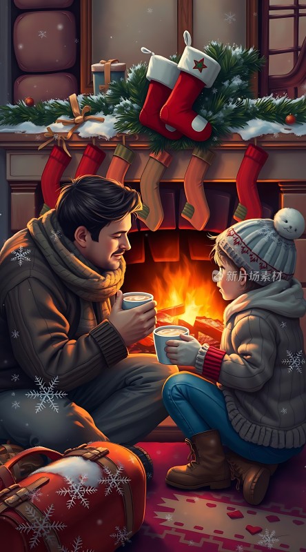 温馨圣诞夜父子共度美好时光