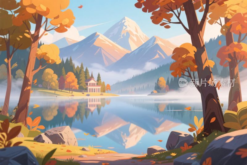 秋季山水风景插画