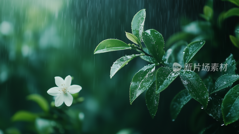 雨珠32雨中花开 雨滴中的白花