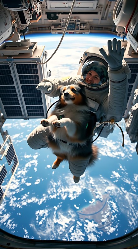 太空遨游的狗狗与宇航员