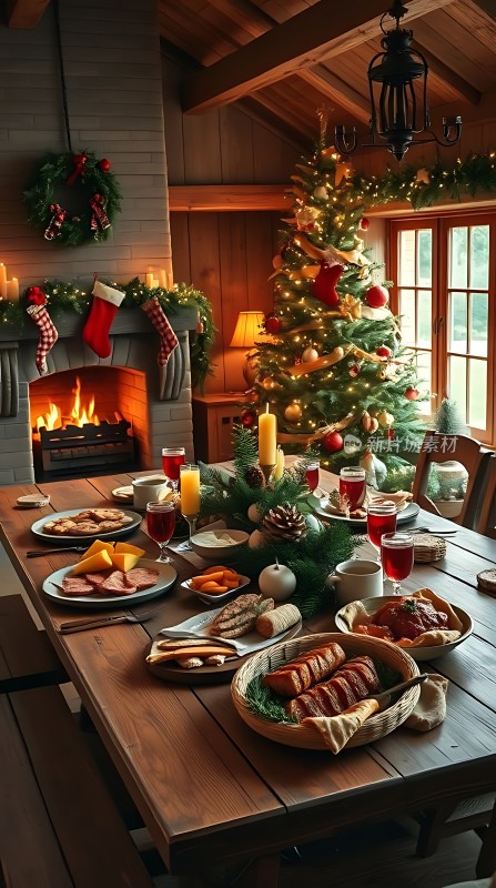 圣诞树下的温馨晚餐