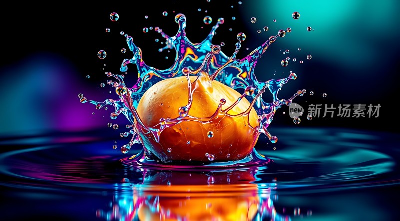 彩色水花溅起的水果