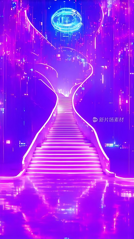 紫色楼梯通往未来世界