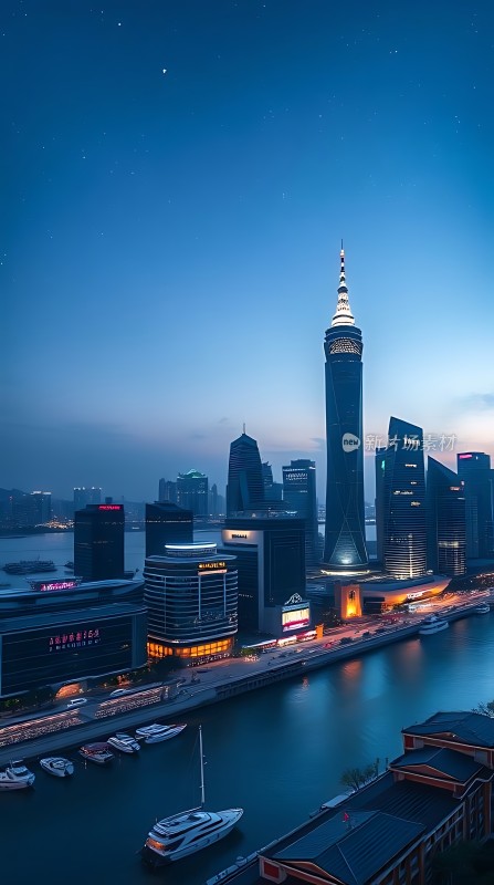 上海夜景东方明珠塔与黄浦江畔灯光璀璨