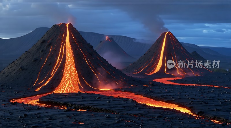 熔岩流淌的山峰奇景