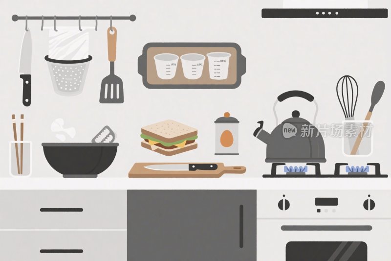 厨房插画场景图