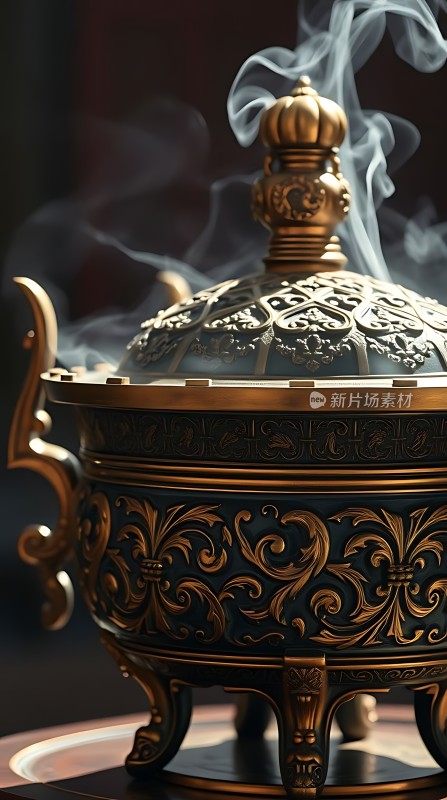 金碧辉煌香炉云雾缭绕显神秘