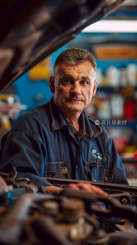 机械师专注检修汽车引擎