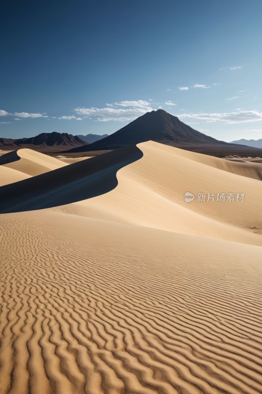 沙漠中的沙丘远处一座高山清图片