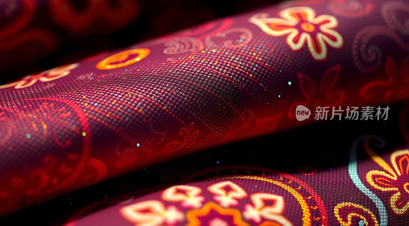 紫色花纹布料展示