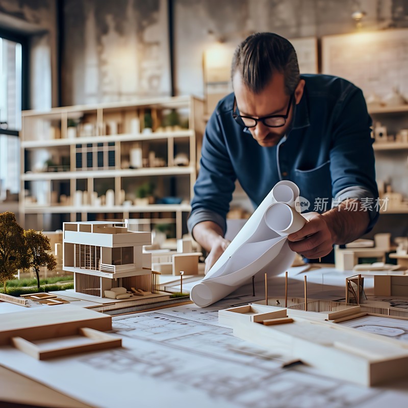 设计大师专注研究建筑模型与图纸