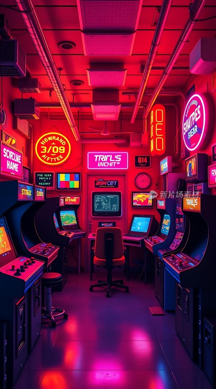 复古游戏厅霓虹灯下的经典回忆
