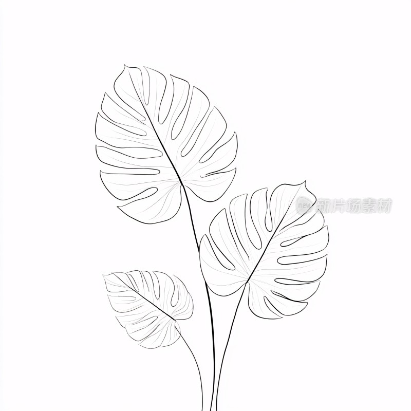 线条勾勒的龟背竹叶插画